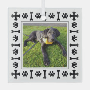 Modern Labrador Retriever Dogs & Love Paws Glass Ornament