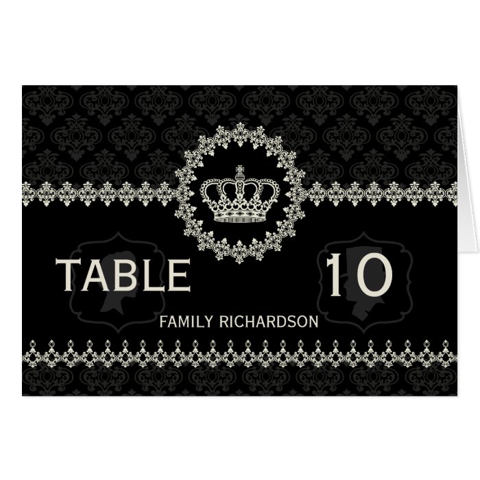 Modern Lace Crown Damask Wedding Table Number Card