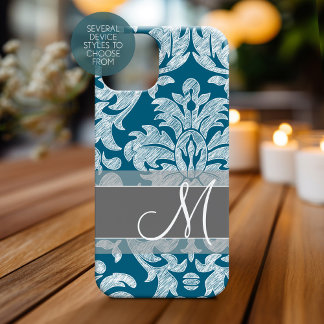 Modern Lace Damask Pattern - Blue Gray Case-Mate iPhone 14 Case