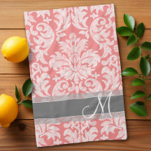Modern Lace Damask Pattern - Coral and Gray
