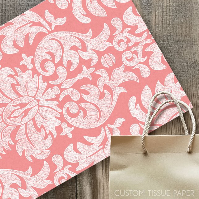 Modern Lace Damask Pattern - Coral and Gray Tissue Paper (Custom Tissue Paper)