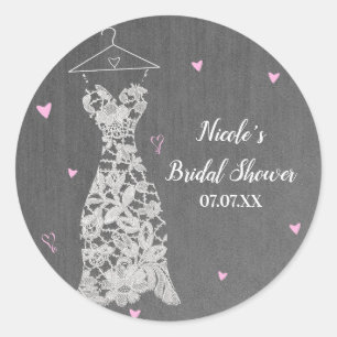 Modern Lace Dress Pink Hearts Bridal Shower Favor Classic Round Sticker