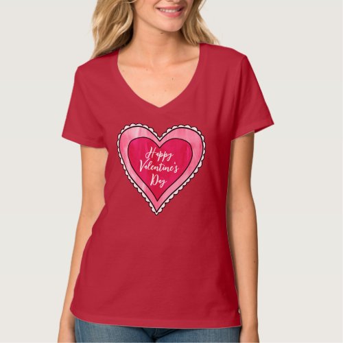 Modern Lace Heart Happy Valentines Day T_Shirt