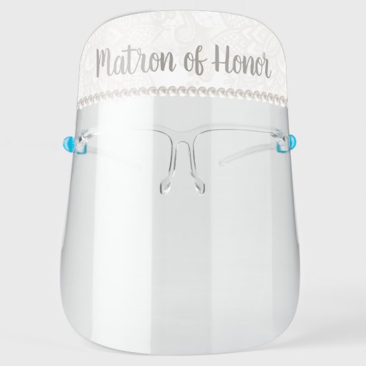 Modern Lace & Pearl Matron of Honor Wedding Face Shield (Front)