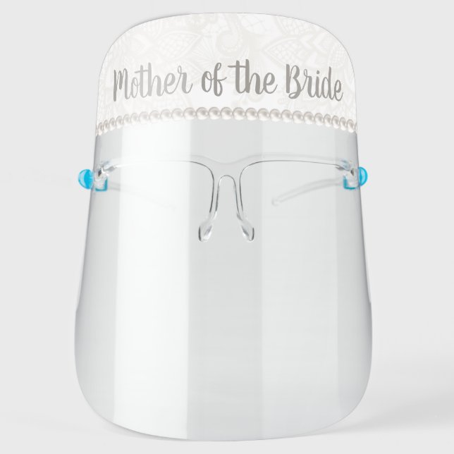 Modern Lace & Pearl Mother of the Bride Wedding Face Shield (Front)