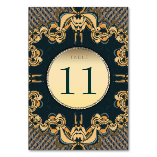 Modern Lace Teal Gold Table Number Card