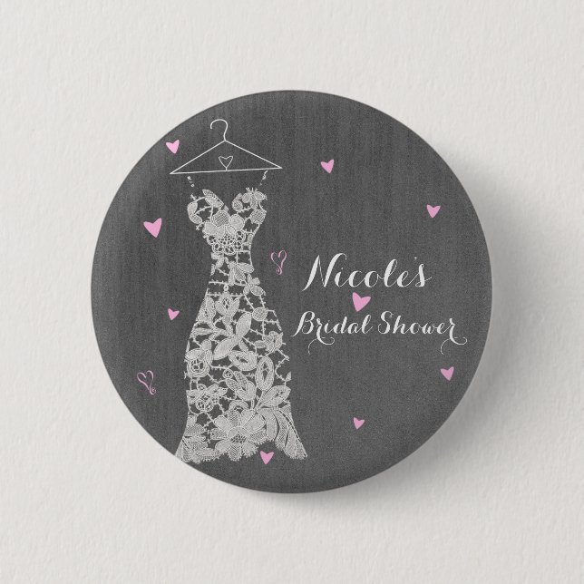Modern Lace Wedding Dress Grey Chic Bridal Shower Button (Front)