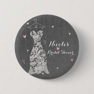Modern Lace Wedding Dress Grey Chic Bridal Shower Button
