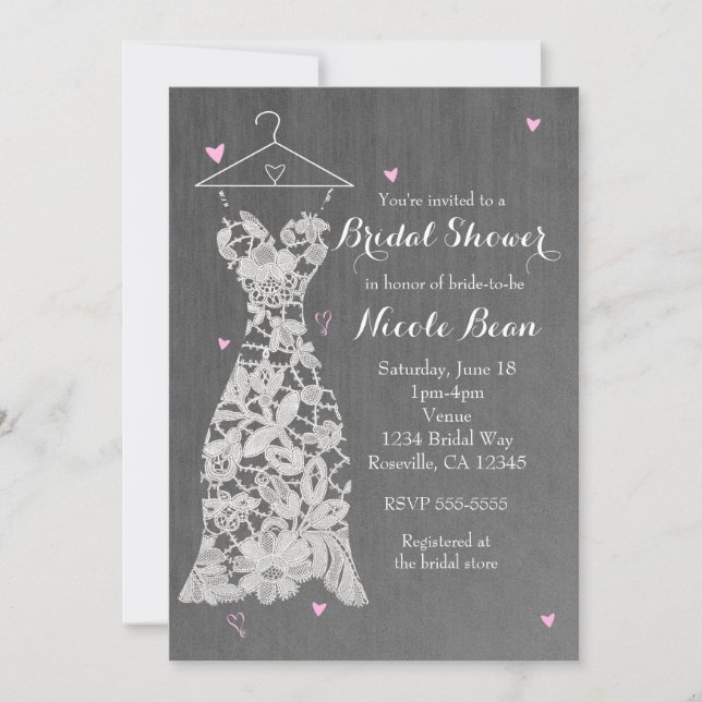 Modern Lace Wedding Dress Grey Chic Bridal Shower Invitation (Front)