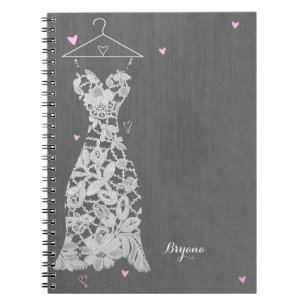 Modern Lace Wedding Dress Grey Chic Bridal Shower Notebook