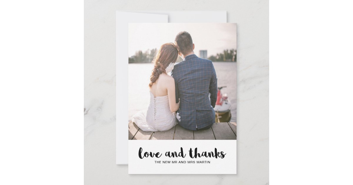 Modern Lace Wedding Love and Thanks Photo Thank You Card | Zazzle
