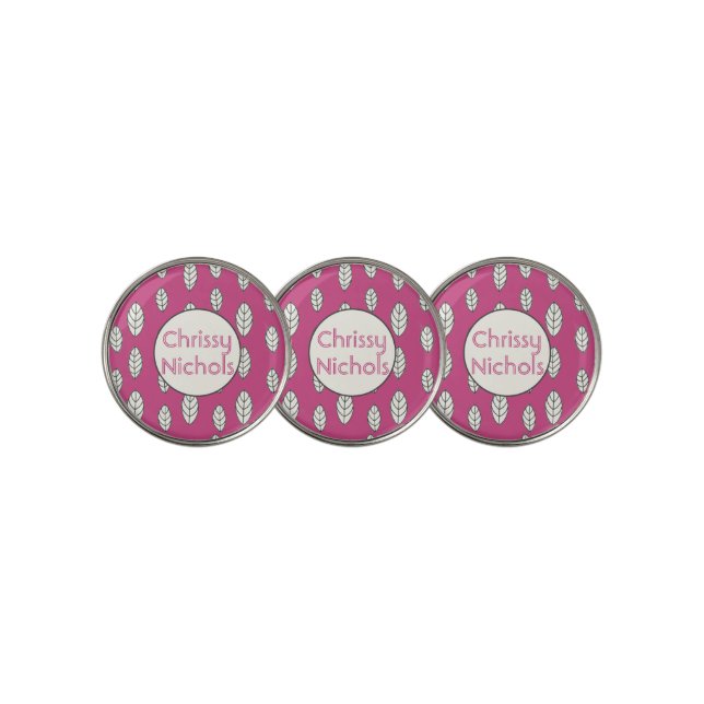 Modern Ladies Hot Pink Personalized Golf Ball Marker (3 Up)