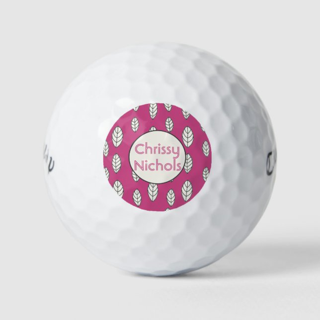 Modern Ladies Hot Pink Personalized Golf Balls (Front)