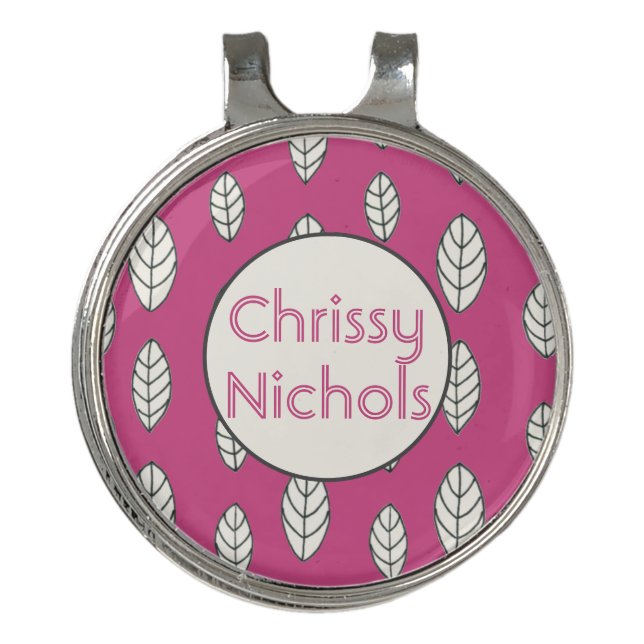 Modern Ladies Hot Pink Personalized Golf Hat Clip (Front)