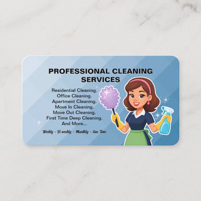 Modern Lady Cleaning Service Business Card (Front)