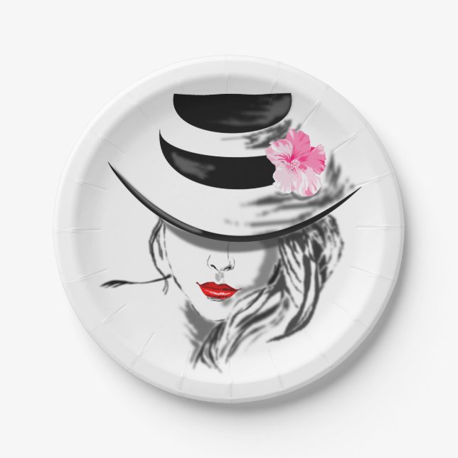 Modern Lady with Hat Paper Plates (Front)