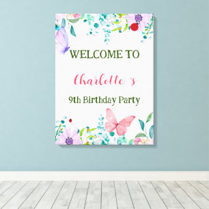 Modern Ladybug Butterfly colorful flower Birthday Canvas Print