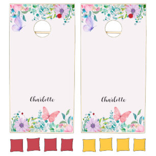 Modern Ladybug Butterfly colorful flower Birthday Cornhole Set