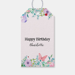 Modern Ladybug Butterfly colorful flower Birthday Gift Tags
