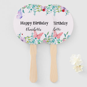 Modern Ladybug Butterfly colorful flower Birthday Hand Fan