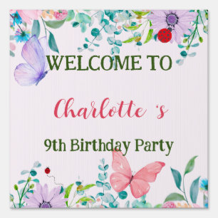 Modern Ladybug Butterfly colorful flower Birthday Sign