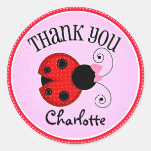 Modern Ladybug Personalized Thank You Classic Round Sticker