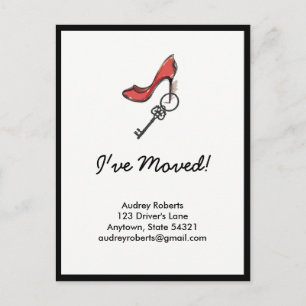 Modern Lady's Change of Address Key & High Heel Announcement Postcard