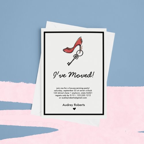 Modern Ladys Housewarming Party Key  High Heel Invitation