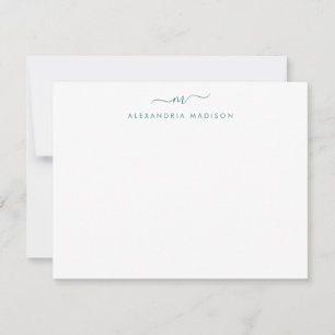 Modern Lake Green Script Monogram Swash Stationery Note Card