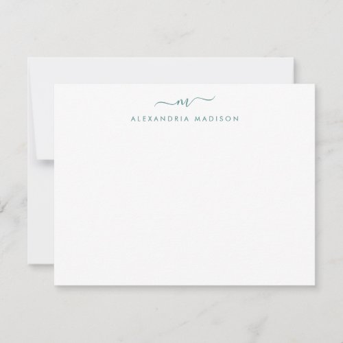 Modern Lake Green Script Monogram Swash Stationery Note Card