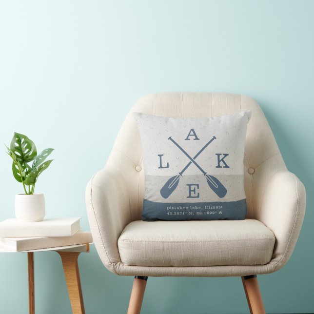 Modern Lake House Coordinates Custom Throw Pillow (Chair)