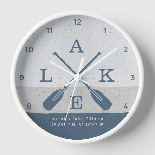 Modern Lake House Custom Coordinates Clock (Front)