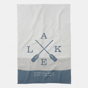Modern Lake House Custom Coordinates Kitchen Towel