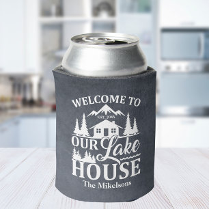 Modern Lake House Family Name Can Cooler