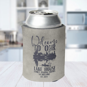 Modern Lake House Family Name Can Cooler