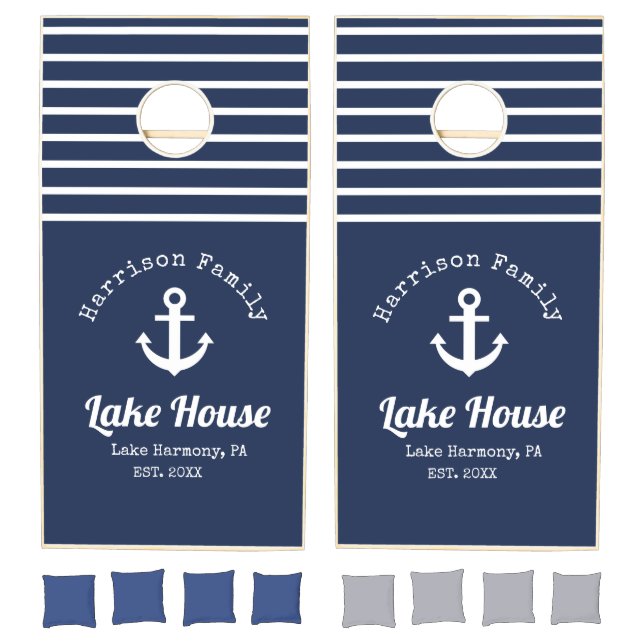 Modern Lake House Family Name  Cornhole Set (Set)