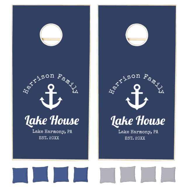 Modern Lake House Family Name  Cornhole Set (Set)