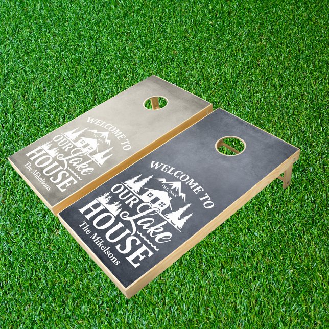 Modern Lake House Family Name Cornhole Set (Creator Uploaded)