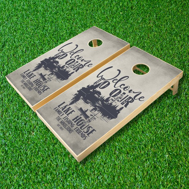Modern Lake House Family Name Cornhole Set (Creator Uploaded)