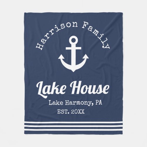 Modern Lake House Family Name  Fleece Blanket