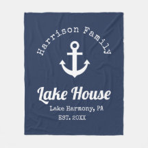 Modern Lake House Family Name Fleece Blanket