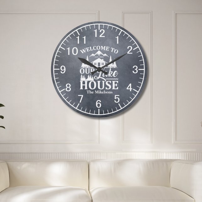 Modern Lake House Family Name Large Clock (Creator Uploaded)