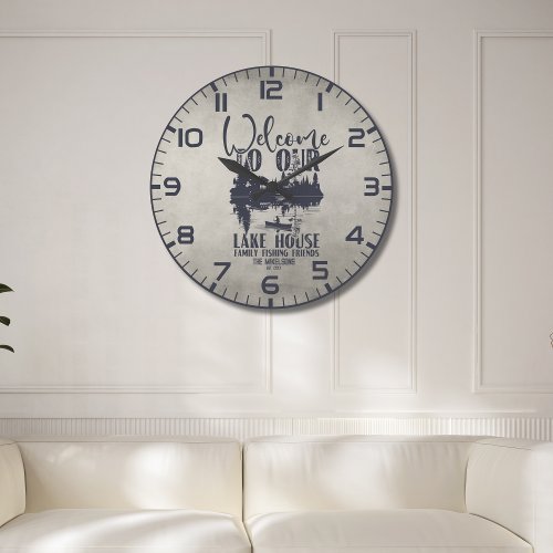 Modern Lake House Family Name Large Clock