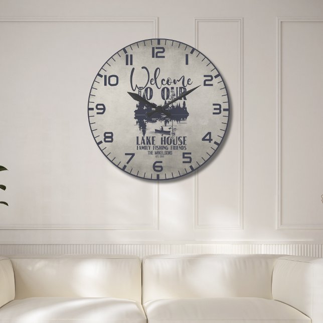 Modern Lake House Family Name Large Clock (Creator Uploaded)