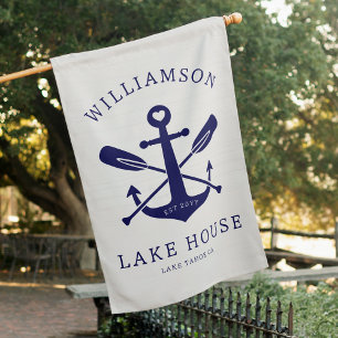 Modern Lake House Family Name Nautical   Navy Blue House Flag