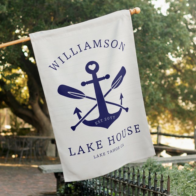 Modern Lake House Family Name Nautical | Navy Blue House Flag (Creator Uploaded)