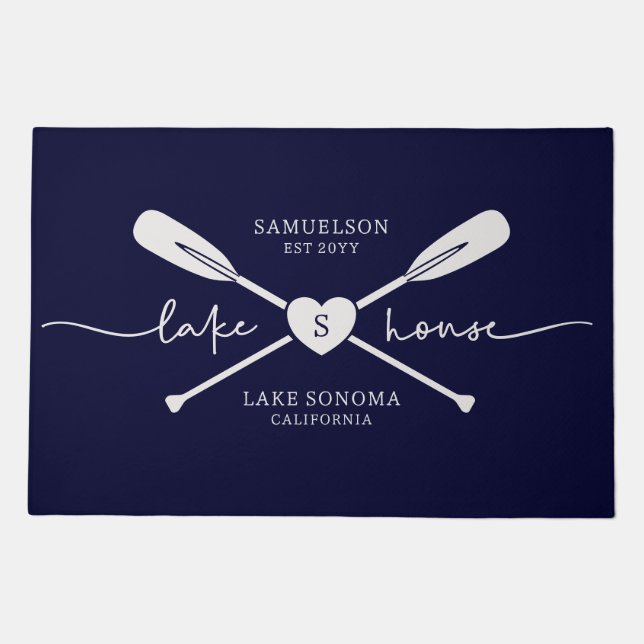 Modern Lake House Script Rustic Wood  Doormat (Front)
