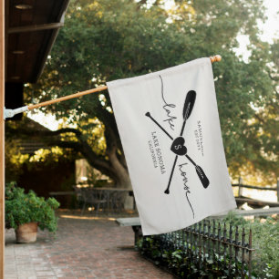 Modern Lake House Script Rustic Wood  Flag