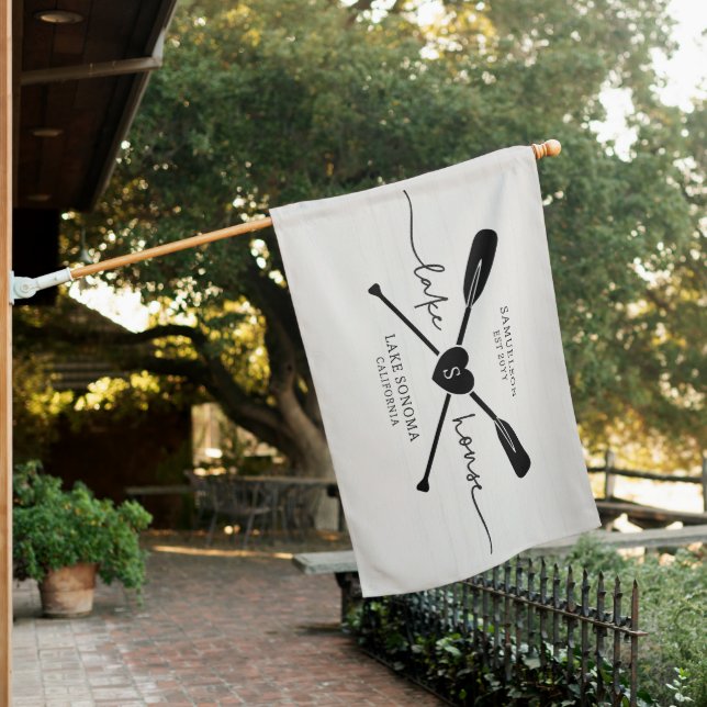 Modern Lake House Script Rustic Wood  Flag (In SItu)