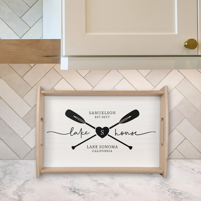Modern Lake House Script Rustic Wood  Serving Tray (Creator Uploaded)